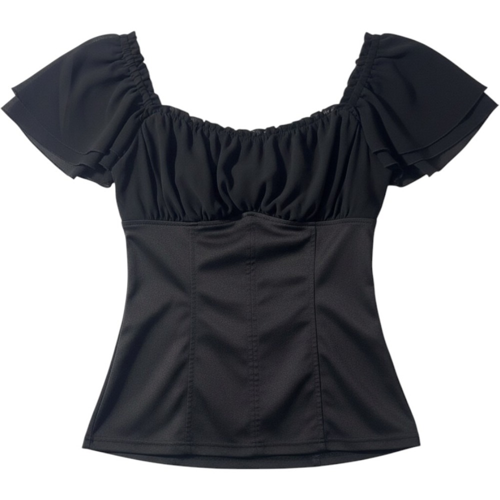 Scarlet Darkness Black Milkmaid Top Ruffle Whimsigoth Sleeve Gothic Victorian M